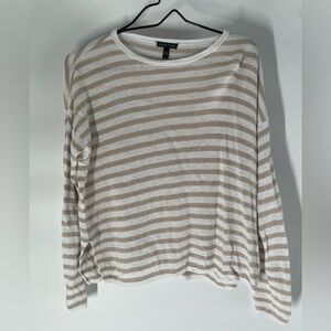 Eileen Fisher Beige and White Striped Long Sleeve Organic Cotton Top